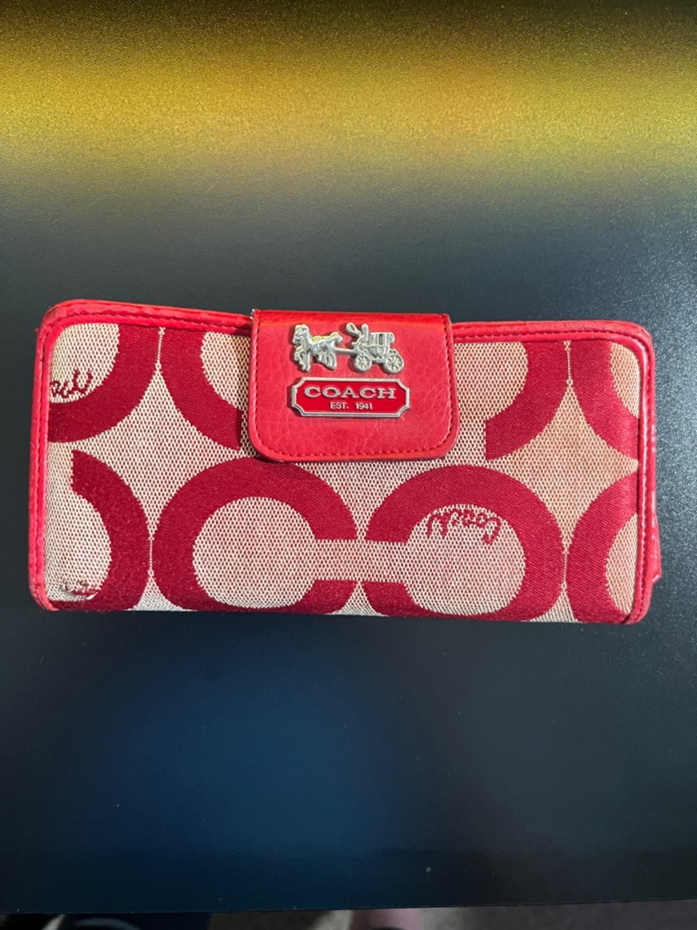 Coach Red Signature Large Wallet - see description!!